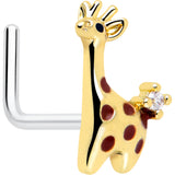 20G 7mm Clear CZ Gem Golden Giraffe L Shape Nose Ring