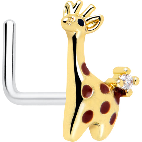 20G 7mm Clear CZ Gem Golden Giraffe L Shape Nose Ring