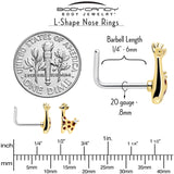 20G 7mm Clear CZ Gem Golden Giraffe L Shape Nose Ring