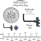 20G 7mm Purple CZ Gem Black Rhombus Riot L Shape Nose Ring