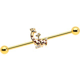 14G Clear CZ Gem Gold Tone Mom Baby Giraffe Industrial Barbell 38mm