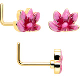 20G Clear Gem Gold Tone Lotus Ladybug L Shape Nose Hoop Set of 3