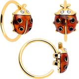 20G Clear Gem Gold Tone Lotus Ladybug L Shape Nose Hoop Set of 3