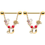14G 9/16 Gold Tone Mouse Sheep Squirrel Dangle Nipple Ring Set
