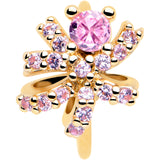 20G 5/16 Pink CZ Gem Gold Tone Abstract Ribbon Nose Hoop