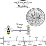 14G 9/16 Yellow Clear CZ Gem Flower Bee Barbell Nipple Ring Set