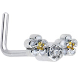 20G 7mm Yellow CZ Gem Flower Honeycomb L Shape Nose Ring