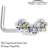 20G 7mm Yellow CZ Gem Flower Honeycomb L Shape Nose Ring