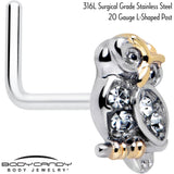 20G 7mm Clear Gem Evening Owl L Shape Nose Ring