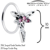 20G 5/16 Pink Gem Swank Dragonfly Dangle Nose Hoop