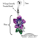 Clear CZ Gem Flower Purple Belly Ring