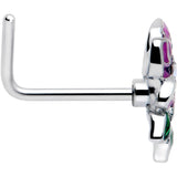20G 7mm Clear CZ Gem Flower Purple L Shape Nose Ring
