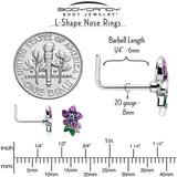 20G 7mm Clear CZ Gem Flower Purple L Shape Nose Ring