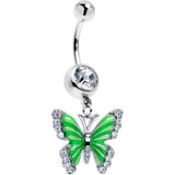 Clear CZ Gem Butterfly Green Dangle Belly Ring