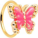 20G 5/16 Gold Tone Butterfly Pink Splash Nose Hoop