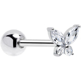 Clear CZ Gem Open Wing Butterfly Barbell Tongue Ring