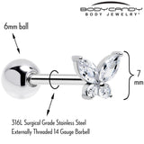 Clear CZ Gem Open Wing Butterfly Barbell Tongue Ring