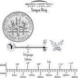 Clear CZ Gem Open Wing Butterfly Barbell Tongue Ring