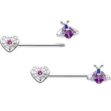 14G 9/16 Pink Blue Gem Spiderweb Heart Insect Barbell Nipple Ring Set