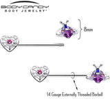 14G 9/16 Pink Blue Gem Spiderweb Heart Insect Barbell Nipple Ring Set
