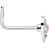 20G 7mm Pink Gem Spiderweb Heart Love L Shape Nose Ring