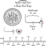 20G 7mm Pink Gem Spiderweb Heart Love L Shape Nose Ring