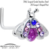 20G 7mm Pink Blue Gem Beautiful Insect L Shape Nose Ring