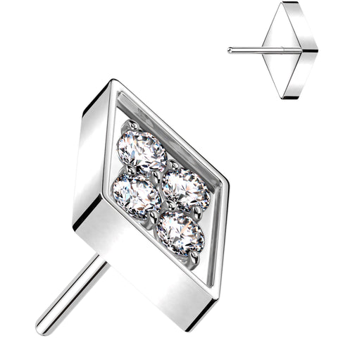 Clear CZ Gem ASTM F-136 Rhombus Flat Back Earring Push In Top