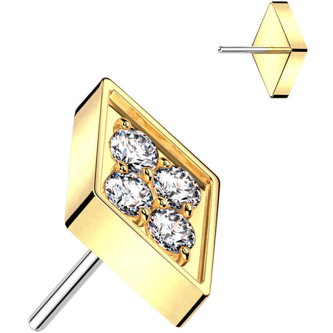 Clear CZ Gem Golden ASTM F-136 Rhombus Flat Back Earring Push In Top