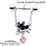 14G 9/16 Pink Gem Sleepy French Bulldog Chain Dangle Nipple Ring Set