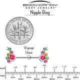 14G 9/16 Green Pink Gem Caterpillar Flower Barbell Nipple Ring Set