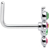 20G 7mm Pink Green CZ Gem Caterpillar L Shape Nose Ring