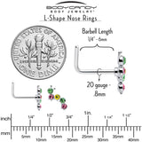 20G 7mm Pink Green CZ Gem Caterpillar L Shape Nose Ring