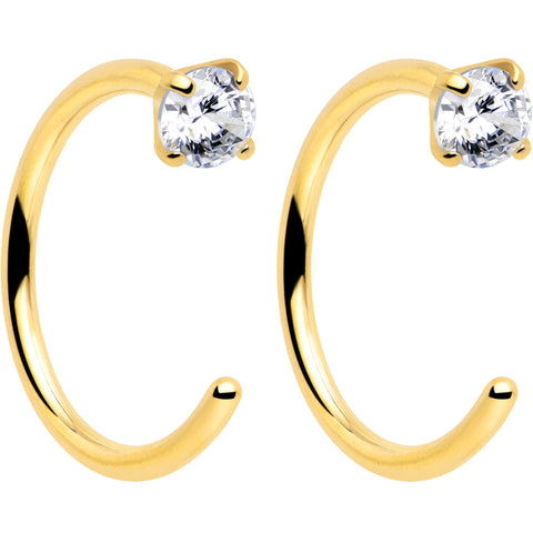 20G Clear Gem Gold Tone Implant Grade Titanium Open Hoop Earrings