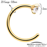 20G Clear Gem Gold Tone Implant Grade Titanium Open Hoop Earrings