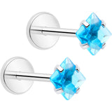 3mm CZ Gem Square Flat Back Stud Earrings - 1 Pair