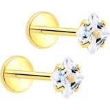 3mm CZ Gem Square Flat Back Stud Earrings - 1 Pair