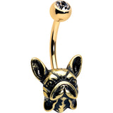 Clear CZ Gem Gold Tone Anodized French Bulldog Belly Ring