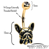 Clear CZ Gem Gold Tone Anodized French Bulldog Belly Ring