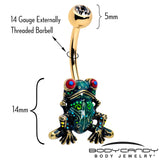 Clear CZ Gem Gold Tone Anodized Colorful Tree Frog Belly Ring