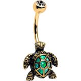 Clear CZ Gem Gold Tone Anodized Sea Turtle Style Belly Ring