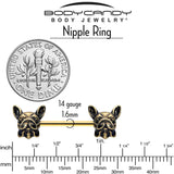 14G 5/8 Gold Tone Anodized French Bulldog Barbell Nipple Ring Set
