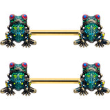 14G 5/8 Gold Tone Anodized Colorful Tree Frog Nipple Ring Set