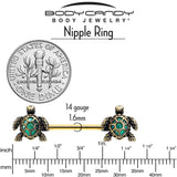 14G 5/8 Gold Tone Anodized Sea Turtle Style Barbell Nipple Ring Set