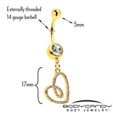 Clear CZ Gem Gold Tone Anodized Loopy Heart Dangle Belly Ring