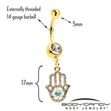 Clear CZ Gem Gold Tone Anodized Hamsa Hand Star Dangle Belly Ring
