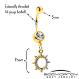 Clear CZ Gem Gold Tone Anodized Open Sun Dangle Belly Ring