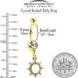 Clear CZ Gem Gold Tone Anodized Open Sun Dangle Belly Ring