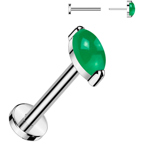 18G 5/16 Natural Green Onyx Oval Medical Grade Titanium Flat Back Earring