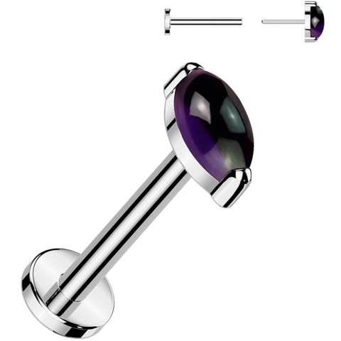 18G 5/16 Natural Amethyst Oval Medical Grade Titanium Flat Back Earring